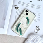 【No.78】グリーン オリーブカラーかすみ草付き ニュアンスiPhoneケース
