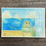 手描きポストカード「窓から臨む海」