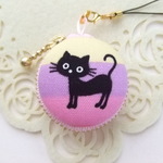 黒猫/マカロンコインケース(マカロンポーチ)ストラップ付