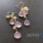 ピンクカルセドニー×プレシャスオパールのピアス