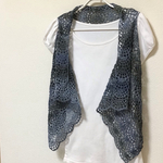 🌻SALE🌟春夏🍀ビンテージデニム調のサマーヤーンで編んだ透かし模様のストール風ジレ