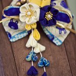 髪飾り★　青花リボン クリップ　★和装着物振袖