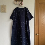 コットンハート刺繍のドロップショルダーワンピース