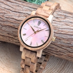 【木製腕時計】EINBAND Reise ピンクマザーオブパール×オリーブ 天然貝木製腕時計 32mm