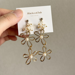 H191.✨️【再販】ダブルフラワー パール 大ぶりピアス イヤリング ゆれる お花 ウエディング ブライダル 結婚式 花嫁 前撮り お呼ばれ キラキラ 華やか 特別 晴れの日 目を引く