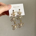 H191.✨️【再販】ダブルフラワー パール 大ぶりピアス イヤリング ゆれる お花 ウエディング ブライダル 結婚式 花嫁 前撮り お呼ばれ キラキラ 華やか 特別 晴れの日 目を引く