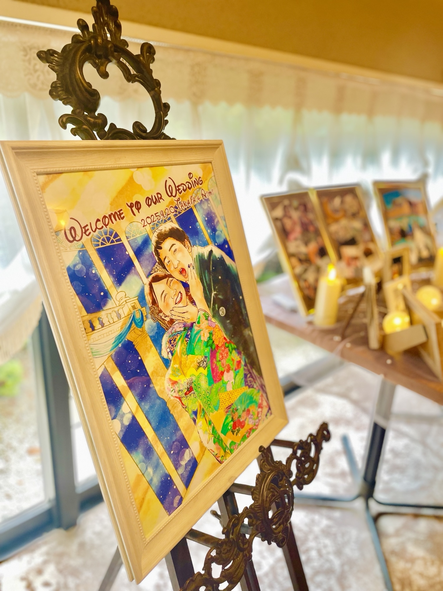 結婚式の思い出にぴったり／ ふんわり水彩風のウェディング似顔絵
