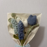 ハンドメイド 淡青系花束 枯れないお花 毛糸 かぎ編み