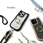 iPhone限定  猫 スマホリング付き 【 猫耳 iPhoneケース 】 クリアパーツ付き スマホケース クリアケース スマホショルダー ショルダーストラップ 猫 nnr03