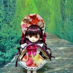 ①ちりめん花遊び金彩文様（ピンク）ワンピースとボンネット