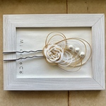 水引アクセサリー　花紋かんざし　白と金、コットンパール　No.460