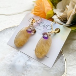 【再販不可･一点物】ルチルクォーツ アメジスト バイカラートルマリン ピアス イヤリング イヤーカフ 大ぶり