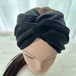 肌に優しいダブルガーゼヘアバンド　ターバン　シンプル黒