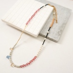 【＋23cm】パールとビーズのパッチワークネックレス《 rose pink 》