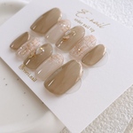 キャメルベージュ×華奢ツイード♡ 上品　シンプル　大人ネイル　ベージュ　ネイル　ブライダル　オフィス　大人可愛い　シェル