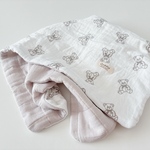 NEW  刺繍ガーゼ　くま　8重ガーゼケット　テディベア　カフェマット　ユニセックス　ひざ掛け　ブランケット　オールシーズン　ハンドメイド　プレゼント　出産祝い　出産ギフト　出産準備　枕カバー　