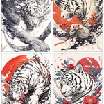 B-45 和風 虎 白虎  背景紙 素材 コラージュ collage シート sheet achashop
