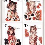 chan.ce オリジナルステッカー　6種6枚入り  花ねこ雅帖　 人物ステッカー　