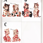 chan.ce オリジナルステッカー　3種6枚入り  花ねこ雅帖　 mini 人物ステッカー　