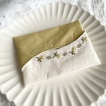 《受注制作》バイカラーが可愛い♡花刺繍のポケットティッシュケース(ミモザイエロー×生成り色)