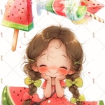 オリジナルステッカー　夏バージョン　スイカと女の子とクマちゃん　コラージュ素材　10枚セット②