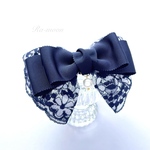 ＊刺繍レース＊シックなリボンシュシュ☆バレッタ変更可能☆