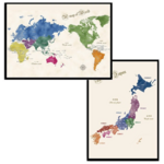 世界地図 ＆ 日本地図 ポスター A3 A2 2枚セット アンティーク