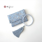 再販‼︎ お念珠入れ　ポケット付き　高級金襴…水色の鳥獣戯画《送料無料》