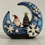 雪降る夜のクリスマス　＊サンタとクリスマスツリー＊　陶器の置物