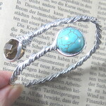 バングルTwin☆ターコイズ＆スモーキークォーツsilver天然石ハンドメイド
