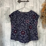☆  有松絞　藍色に花柄　浴衣服　フレンチ袖ブラウス♪
