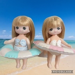 ミキちゃんマキちゃん　水着セット　花柄　レース　白　水色