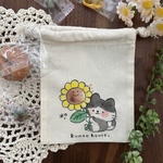 【1点もの】手描きミニ巾着（ねことひまわり）