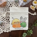 【1点もの】手描きミニミニ巾着(うさぎとにんじん)