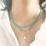 5wayターコイズの真夏の太陽ビーズネックレス