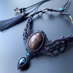 brown gold obsidian × blue tigers eye / bohemian necklace #マクラメネックレス#
