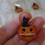 再販＊ハロウィーン特集＊サインプレートチェーン付き  黒猫＊Happy Halloween