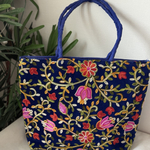 カシュミリお花刺繍バッグネービー