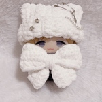 【ホワイト】もこもこリボン付き ネコ耳 ニット帽 10cm にじぱぺっと ぬい服