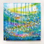 原画 抽象画 【金色の雨】空 虹色 ゴールド ブルー 青　おしゃれ モダンアート 現代アート 
