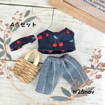 11センチドール 紺さくらんぼトップス&ワイドパンツ&ヘアバンド&バッグの4点セット＊ポケットメルちゃん ポケメル 小さいメルちゃん 11センチドール服＊