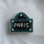 parisプレート　ブローチ　看板　フランス　ビーズ刺繍
