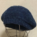 🌴SALE🌟春夏🍀ビンテージデニム調の自然派手紡ぎヤーンで編んだベレー帽/野呂英作藍(あい)col.34/再販/残り1点