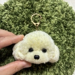 ＊うるうるアフロトイプードル　毛糸キーホルダー＊クリームホワイト　マスコット　白　オフホワイト　犬　ぬいぐるみ　オーダー