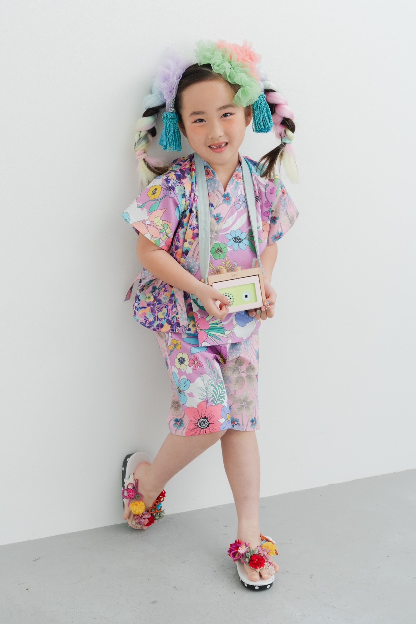 簡単着付　ウィリアムモリス柄　セパレート着物　子供用浴衣 作り帯付き　七五三 ウィリアムモリス浴衣 新黒 - MOEMUSISAN'S GALLERY | minne