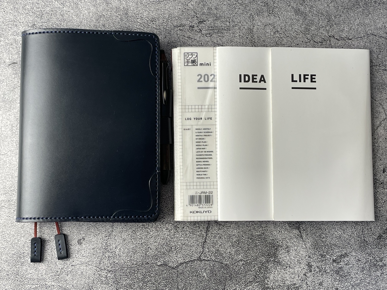 【手縫】ジブン手帳B6miniスリム用ネイビー濃紺色本革手帳カバー（バタフライストッパー）※ IDEA/LIFE も収納出来ます 4,745円