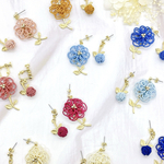 -水引- 全12色 ふわふわお花 玉結び アシンメトリー ピアス・イヤリング　[サージカルステンレス]