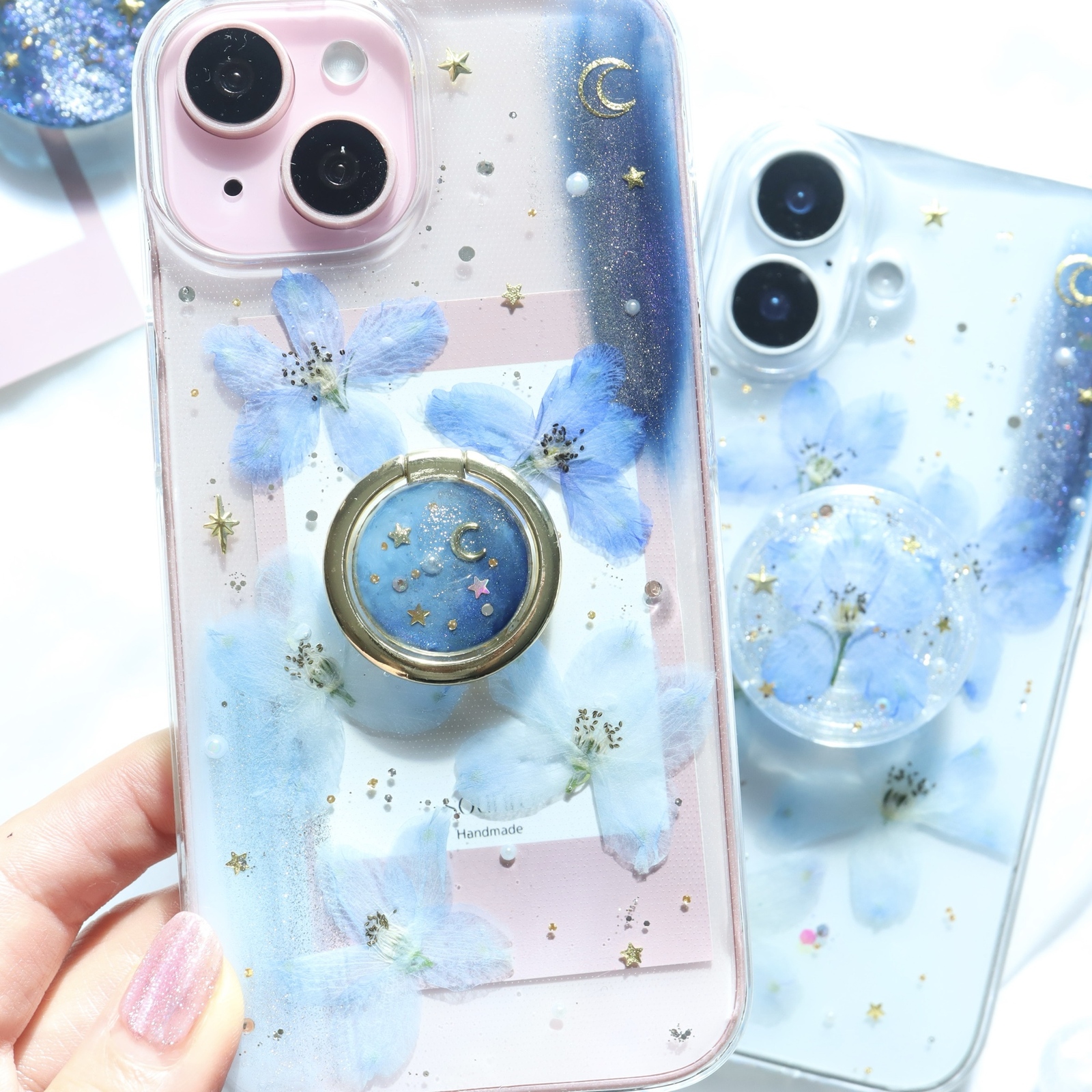 ソフトラベンダー♡紫 小花 花束 スマホケース 押し花