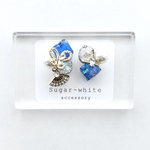 【 🉐500円引きSALE 】1500円→1000円 🦋‪🪭 sugar stone ✵  揺れる扇と蝶の砂糖石   《 blue × clear 》ピアス  イヤリング  アシンメトリー 