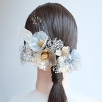 A153 シルバー　クリア椿　髪飾り ドライフラワー　卒業式　袴　成人式　振袖　結婚式
